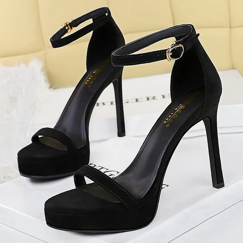 BIGTREE Shoes Leopard Suede Heeled Sandals Women Shoes Sexy Party Shoes Peep Toe High Heels Stiletto 11 cm Buckle Ladies Shoes
