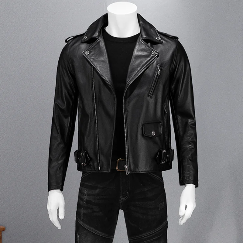 

2024 Men's Spring Autumn Fashion Motorcycle Leather Jackets Male Genuine Cow Coats Men Short Slim Fit Overcoats M115