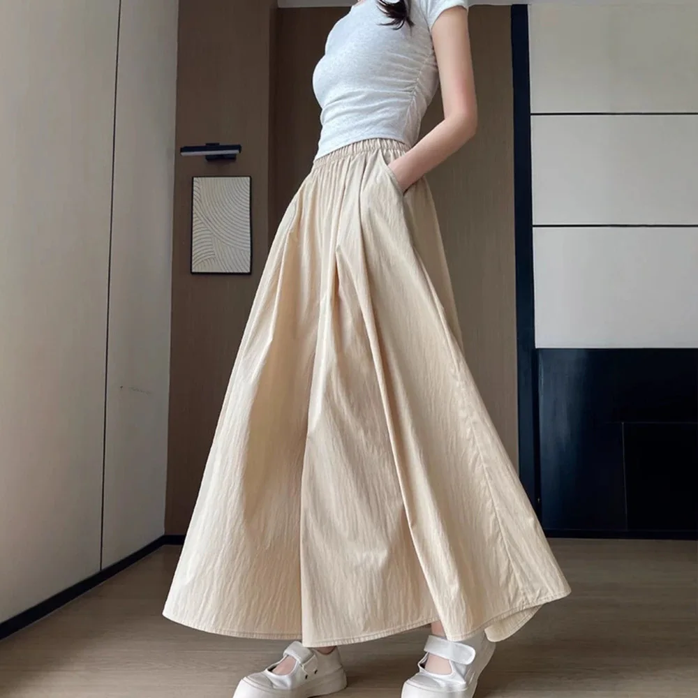 

Summer Fashion Loose Women's Skirt Pants Pure Color Show Slim Oversized Style Full-length Relaxed Lazy Wide-leg Pants