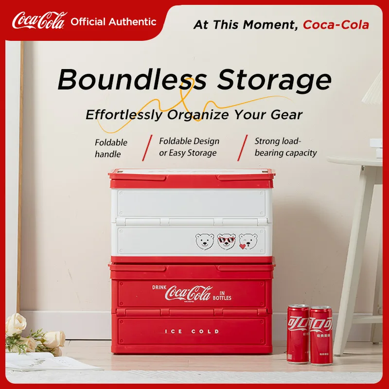 Caja de Almacenamiento Plegable para Exteriores Coca Cola, Caja Plegable para Camping, Organizador para Camping, Caja de Almacenamiento para Maletero de Coche con Tapa de Madera, Almacenamiento para el Hogar