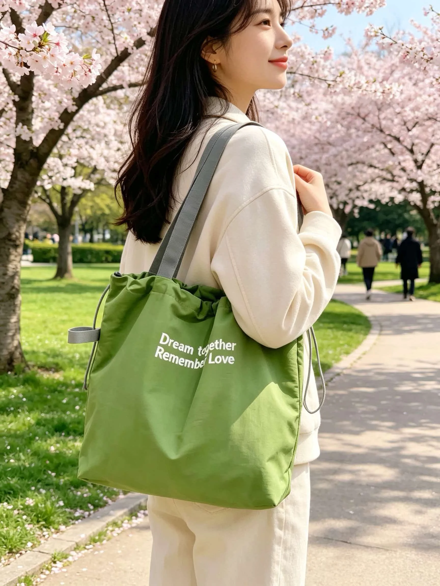 Large capacity drawstring tote bag, women's shoulder bag, handbag, waterproof folding, environmentally friendly shopping bag