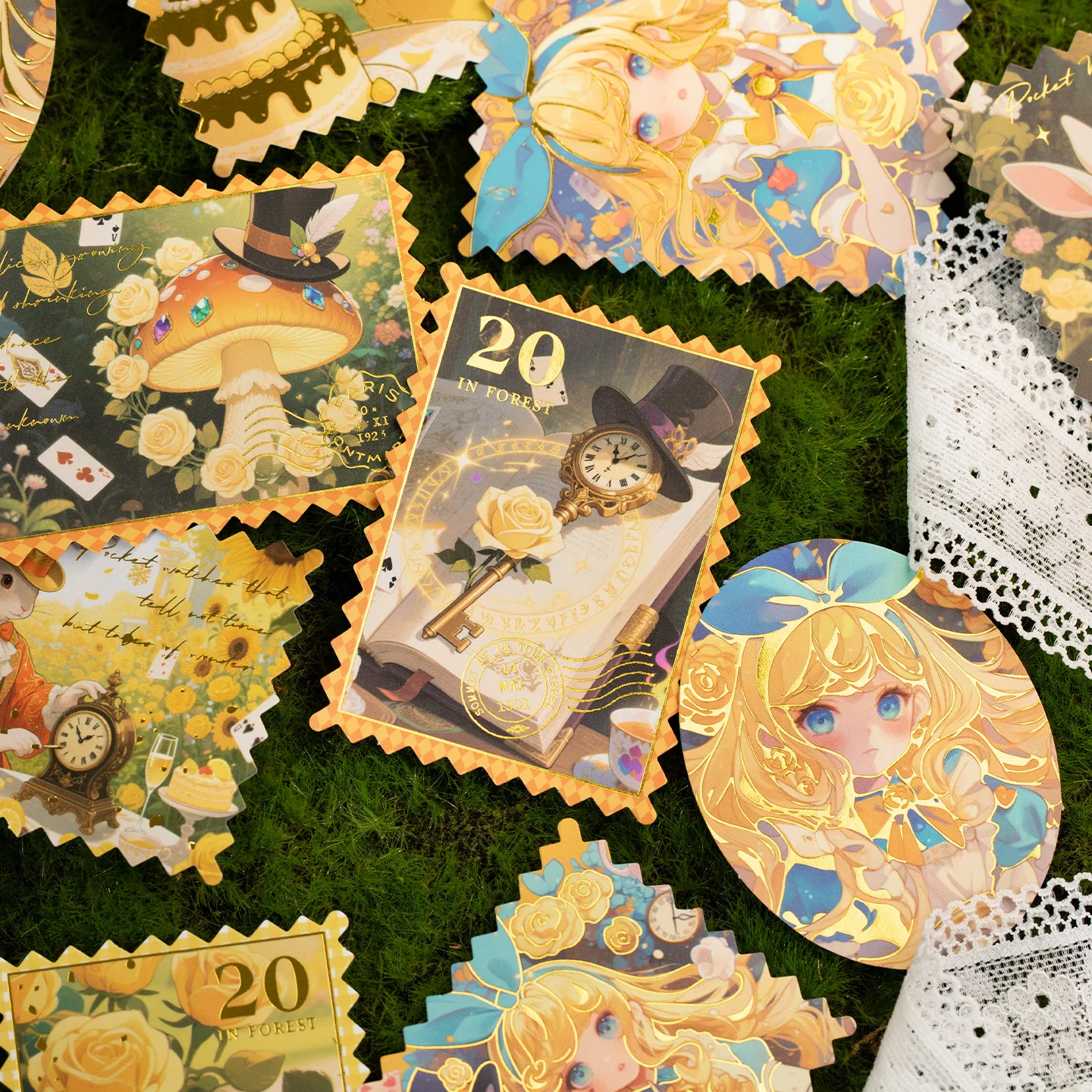 

30pcs/pack retro stamp stickers Kawaii comic pattern hot stamping stickers DIY handmade scrapbook decoration aesthetics