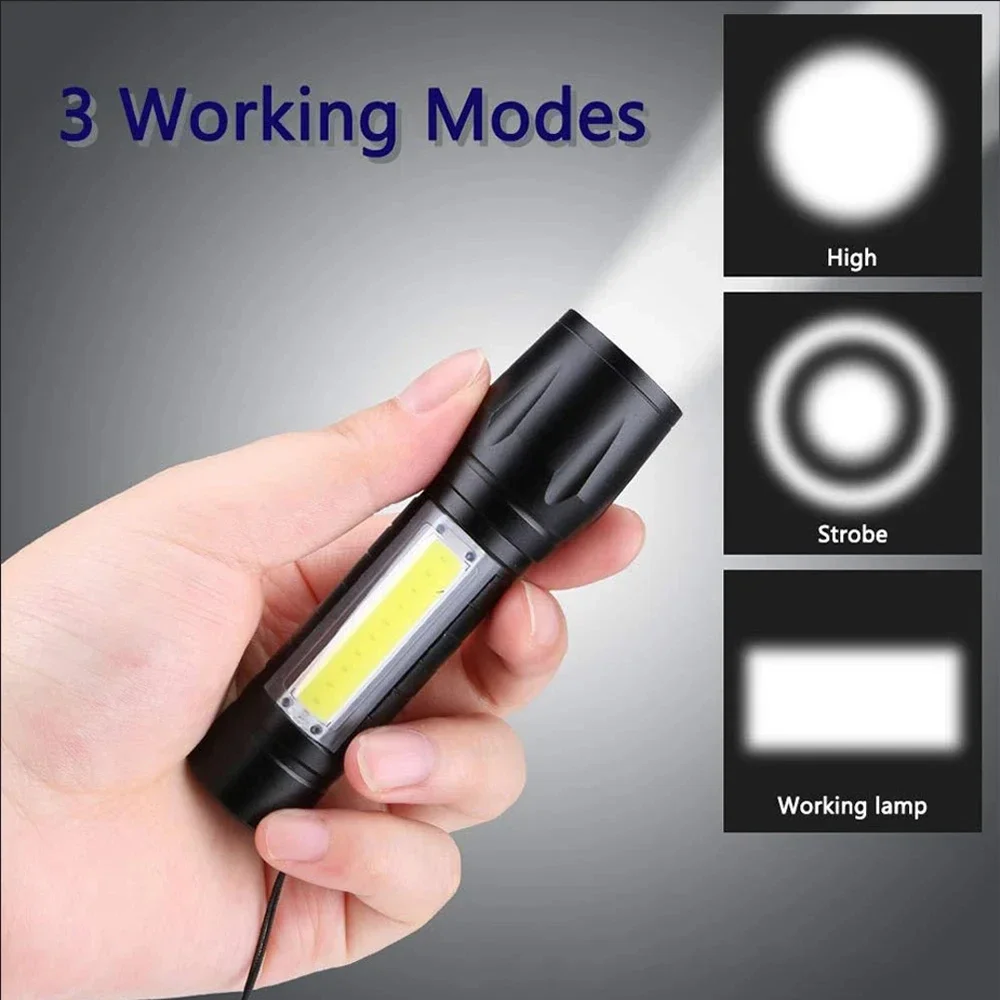 Mini Portable LED Torch USB Rechargeable Built-in Battery Zoomable Focus Flashlight Outdoor Camping Emergency Long Range Lantern