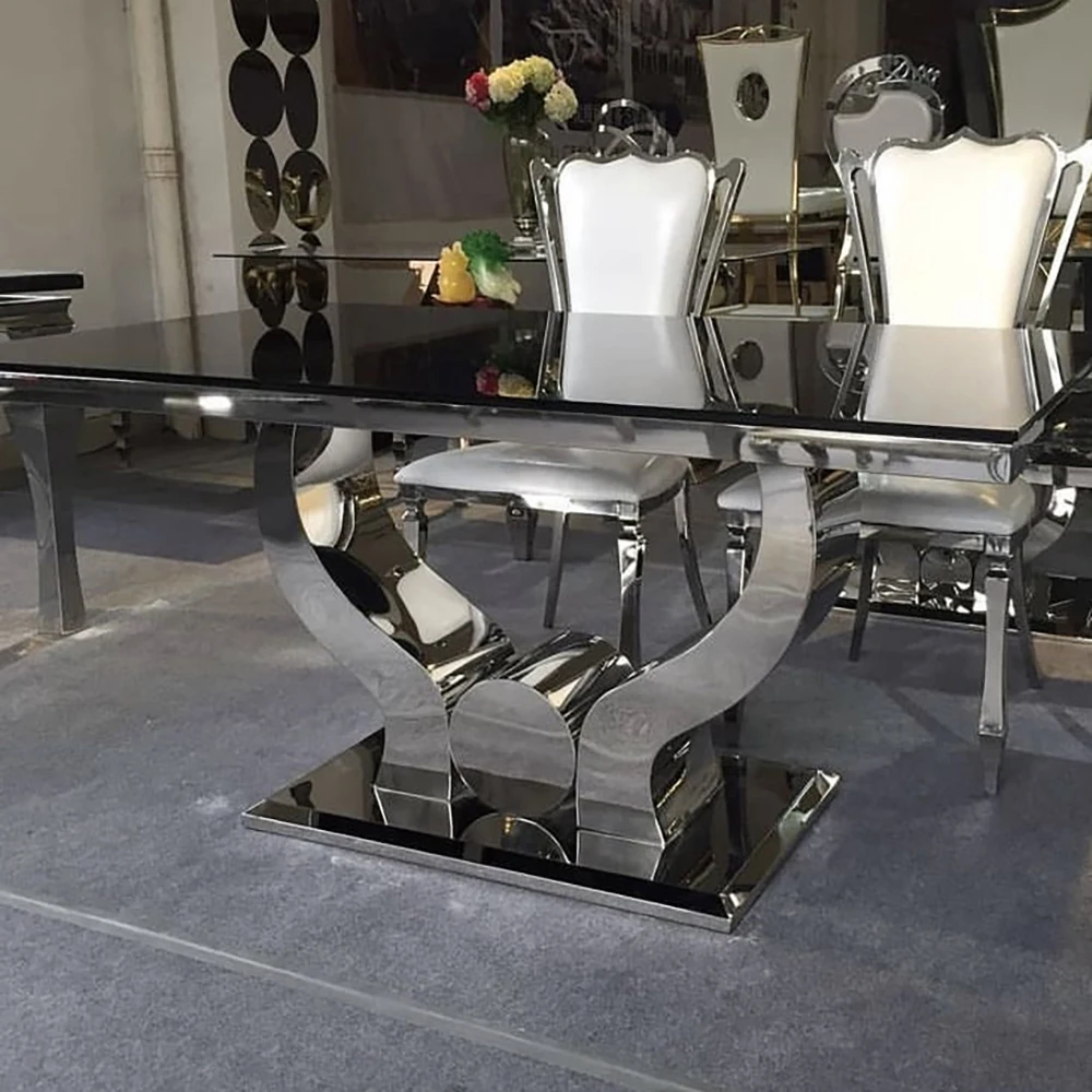 

Mirror glass luxury furniture Gold Stainless Steel Dining Table Metal Dining Table Wedding Event Tables