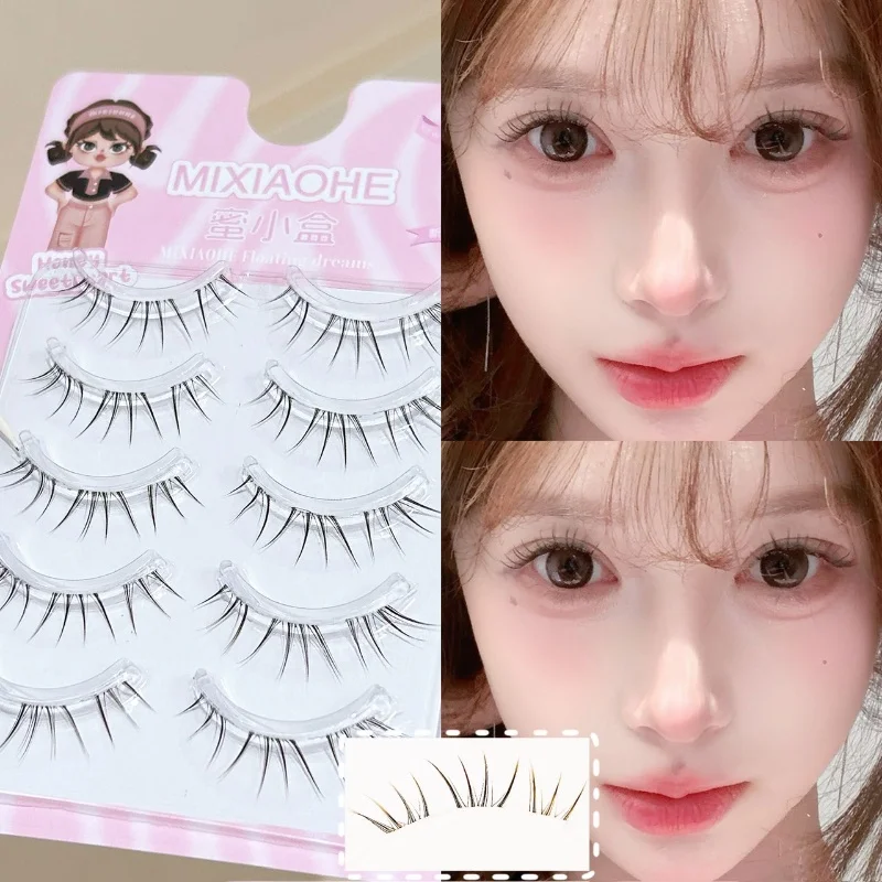 Mixiaohe Kpop Girl Group False Lashes Clear Band Spiky Reusable Strip Lashes for Party Stage Makeup