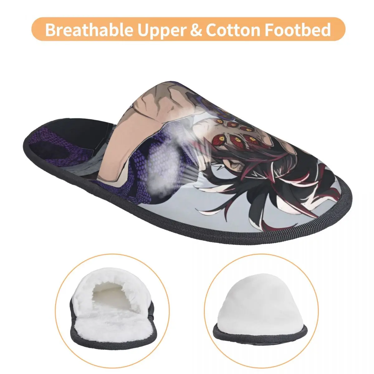 Upper Rank One Kokushibo Slippers Non Slip Anime Demon Slayer Soft Household Fur Slides Slippers Living Room