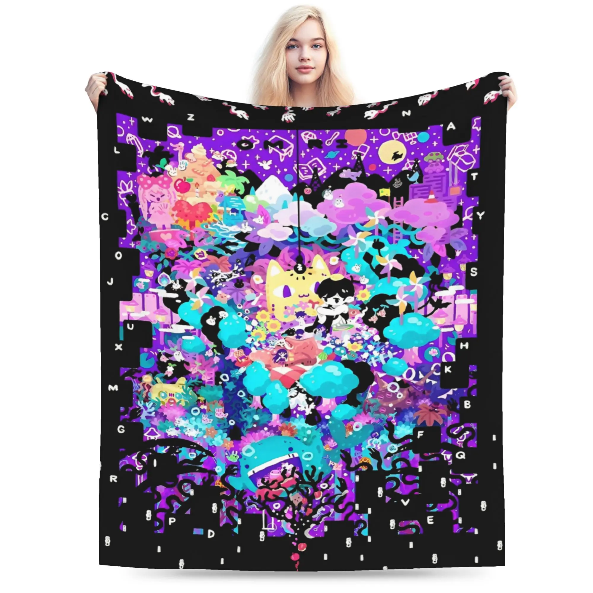 Omori Hot Game Printed Blanket  Warm Soft Aesthetic Plush Throw Blanket For Couch Chair Sofa Bed Flannel Bedspread Bed Cover