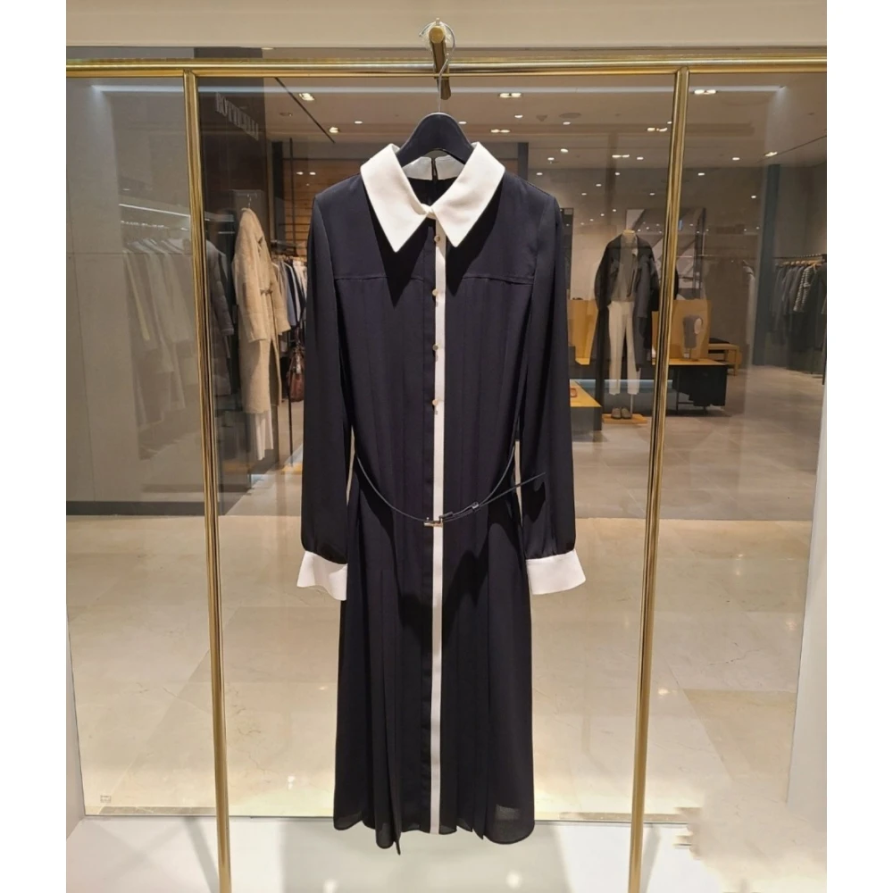 

Ele Lady Long Sve Geometric Print Dr Collar A-Line Midi Dr Spring Autumn Winter Seasonal Faion Women's Dr