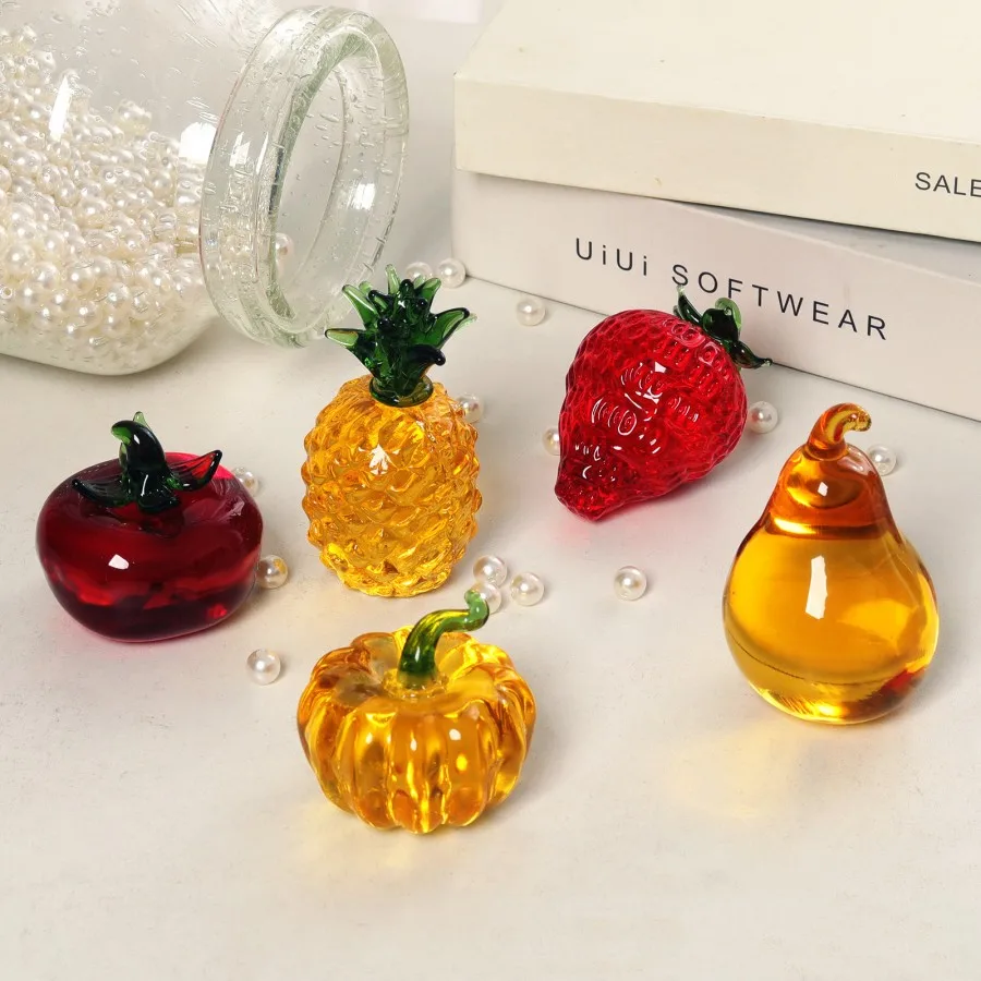 1 pieza de artesanía de decoración de piña en forma de fruta, objeto de decoración de cristal Artificial moderno para el hogar