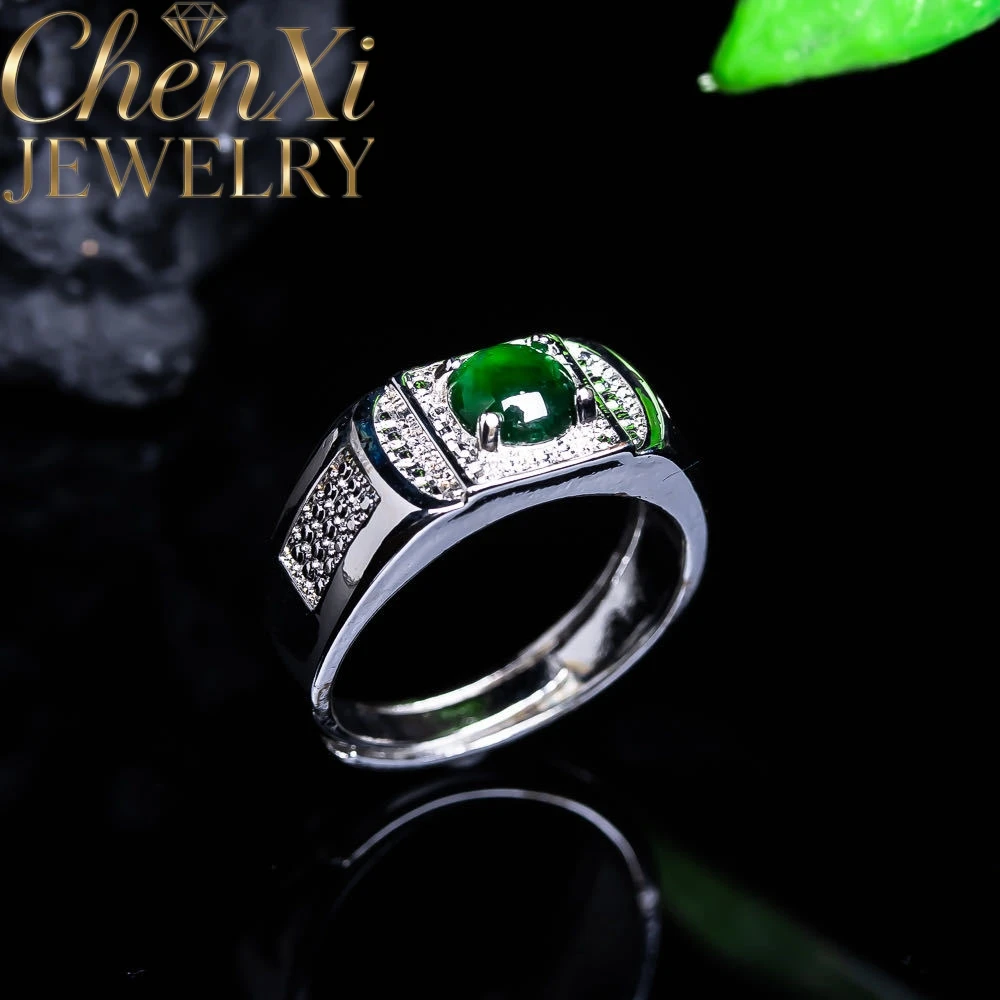 High Translucent Bright Green Grade A Jadeite Cabochon Ring Natural Myanmar Jade Gem Ornament Best Exquisite Elegant Charms Gift