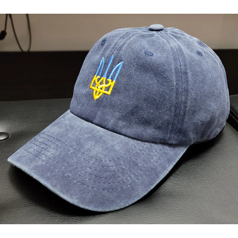 Embroidery Ukraine trident Symbol Cotton Washed Fashion Sports Baseball Cap Adjstable Hip Hop Dad Hat Visor Protection Snapback