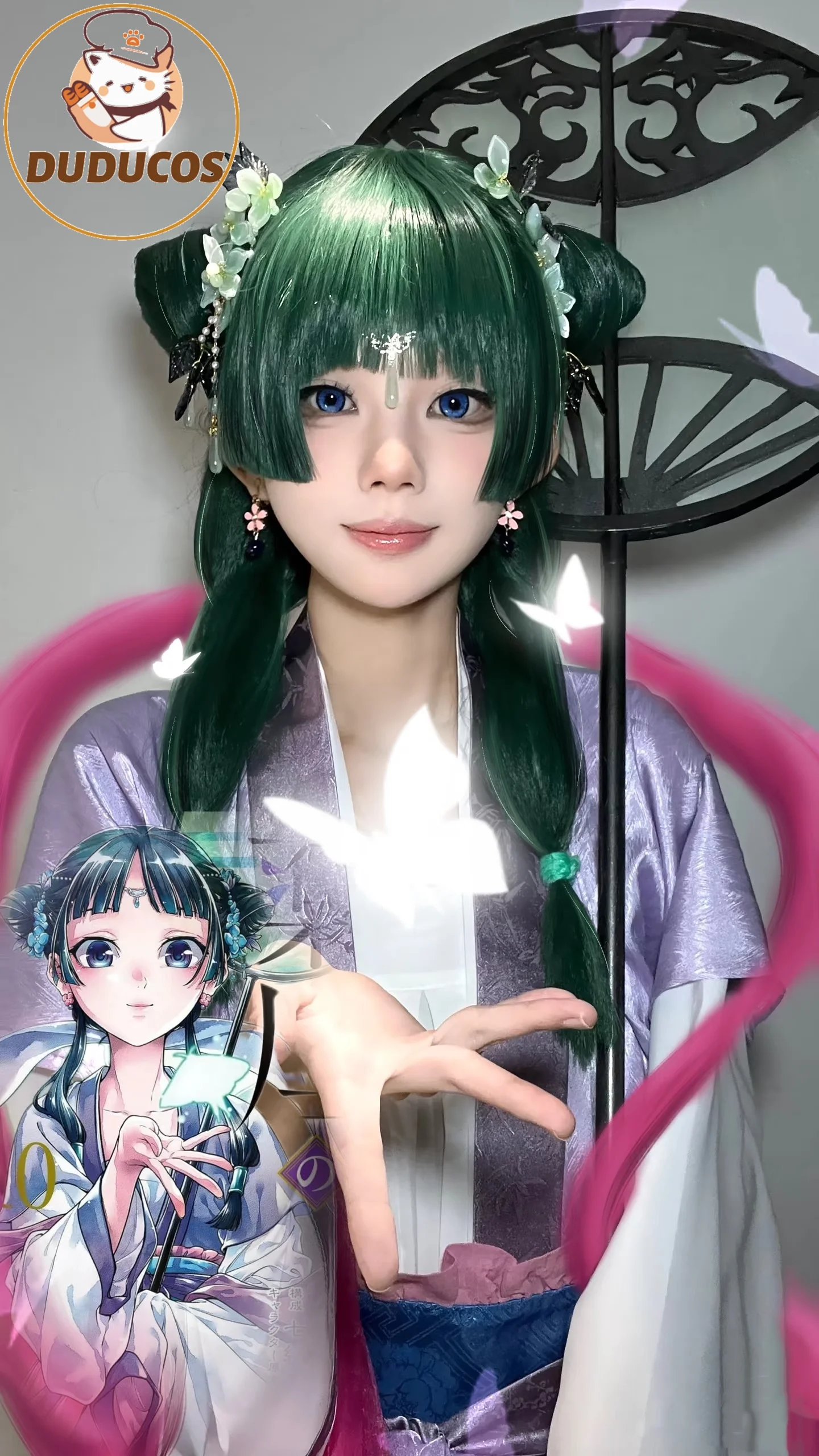 

DUDU-SR The Apothecary Diaries Maomao Косплей Костюм Maomao Косплей Костюм Женское Розовое Кимоно Платье Хэллоуин Наряд Полный комплект