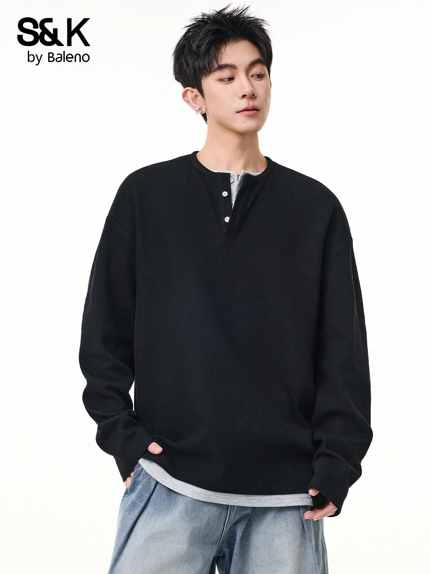 Loose Fit Long Sleeve Men's T-Shirt Henry Collar Base Shirt American Style Casual Fashion Autumn Wear by Baleno/Banli Lu