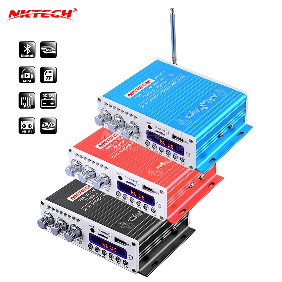 

Автомобильный Bluetooth усилитель мощности NKTECH, цифровой проигрыватель, Hi-Fi стерео, 2 канала, 20 Вт, RMS, мини-аудио, MP3, FM, TF, USB, музыкальная трубка, домашний AMP
