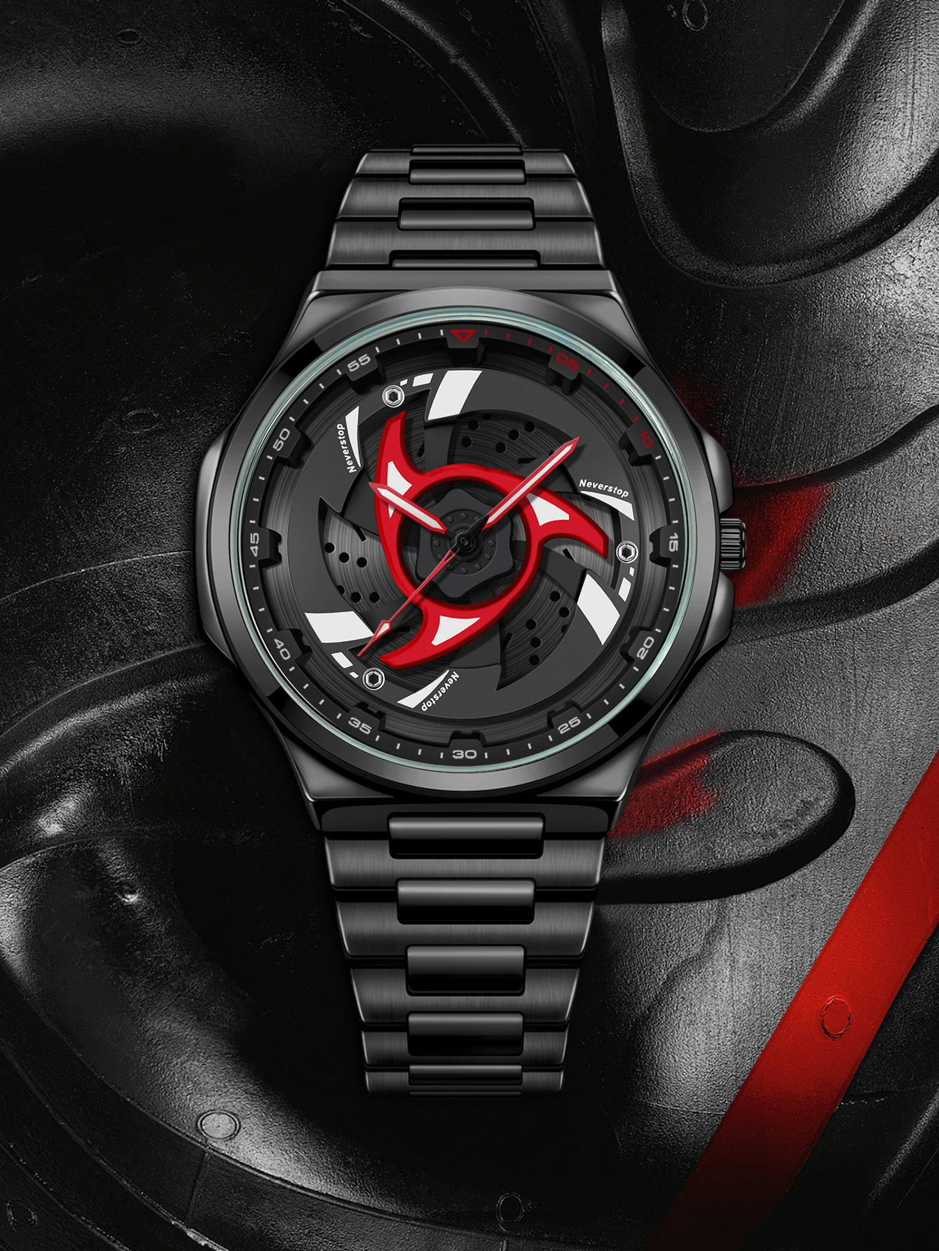 

Мужские кварцевые часы из черной стали — стильный вращающийся безель, идея премиум-класса для творческого подарка