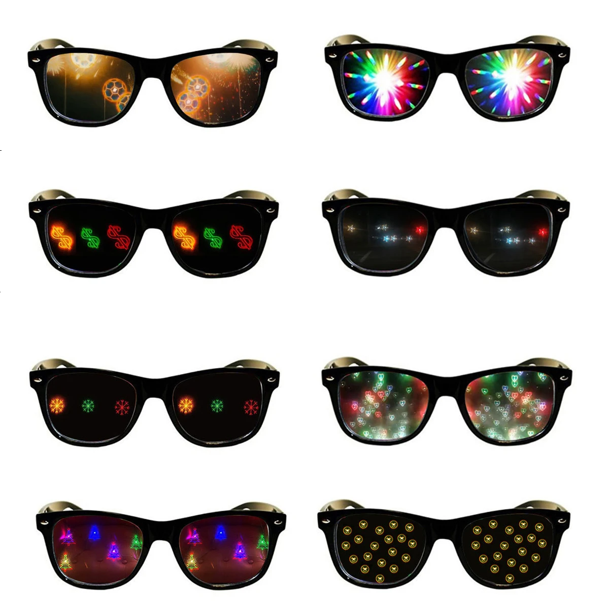 3D Prism Effect Diffraction Glasses Women Sunglasses Rectangle Rainbow Kaleidoscope Festival Style Rave Eyewear Clear/Gray lens