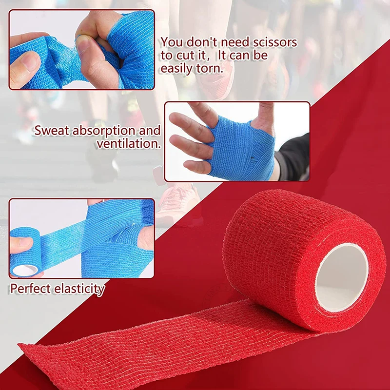 5Pcs Self-Adhesive ผ้าพันแผลยืดหยุ่น First Aid ผ้าพันแผลทางการแพทย์เทปสำหรับเข่าสนับสนุนแผ่นนิ้วมือข้อเท้าปาล์มไหล่