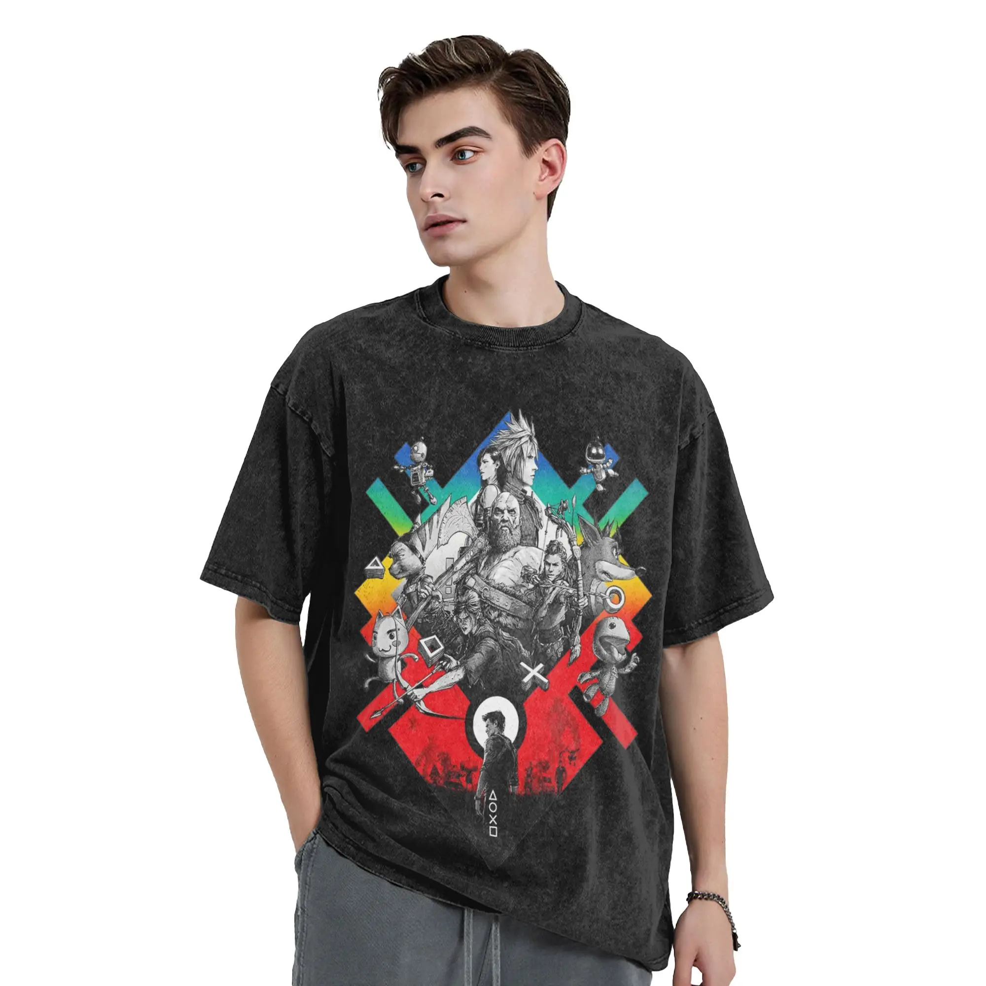 Leisure Finals Fantasys 7 Video Game Vintage Washed T Shirt Unisex Cotton Short Sleeve FF7 O-neck Summer Clothes