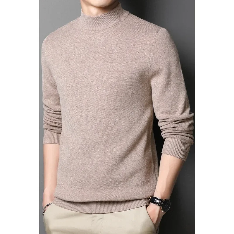 2024 Autumn New Fashionable Urban Straight Tube Basic Popular Solid Color Half High Collar Men's Long Sleeve Knitted Sweater