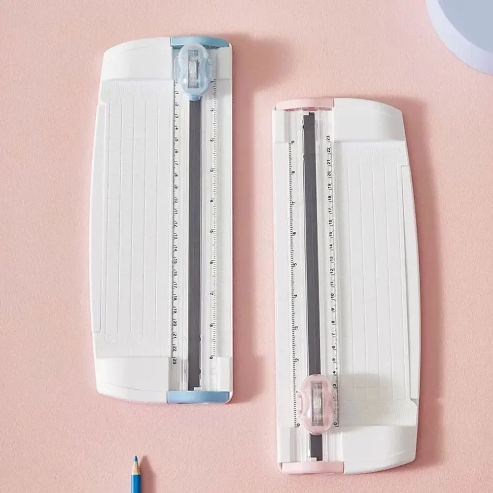 Cortador de papel multifuncional com linha reta, linha pontilhada, cabeça de corte de linha dobrável A5 pequeno com régua mini corte de papel deslizante