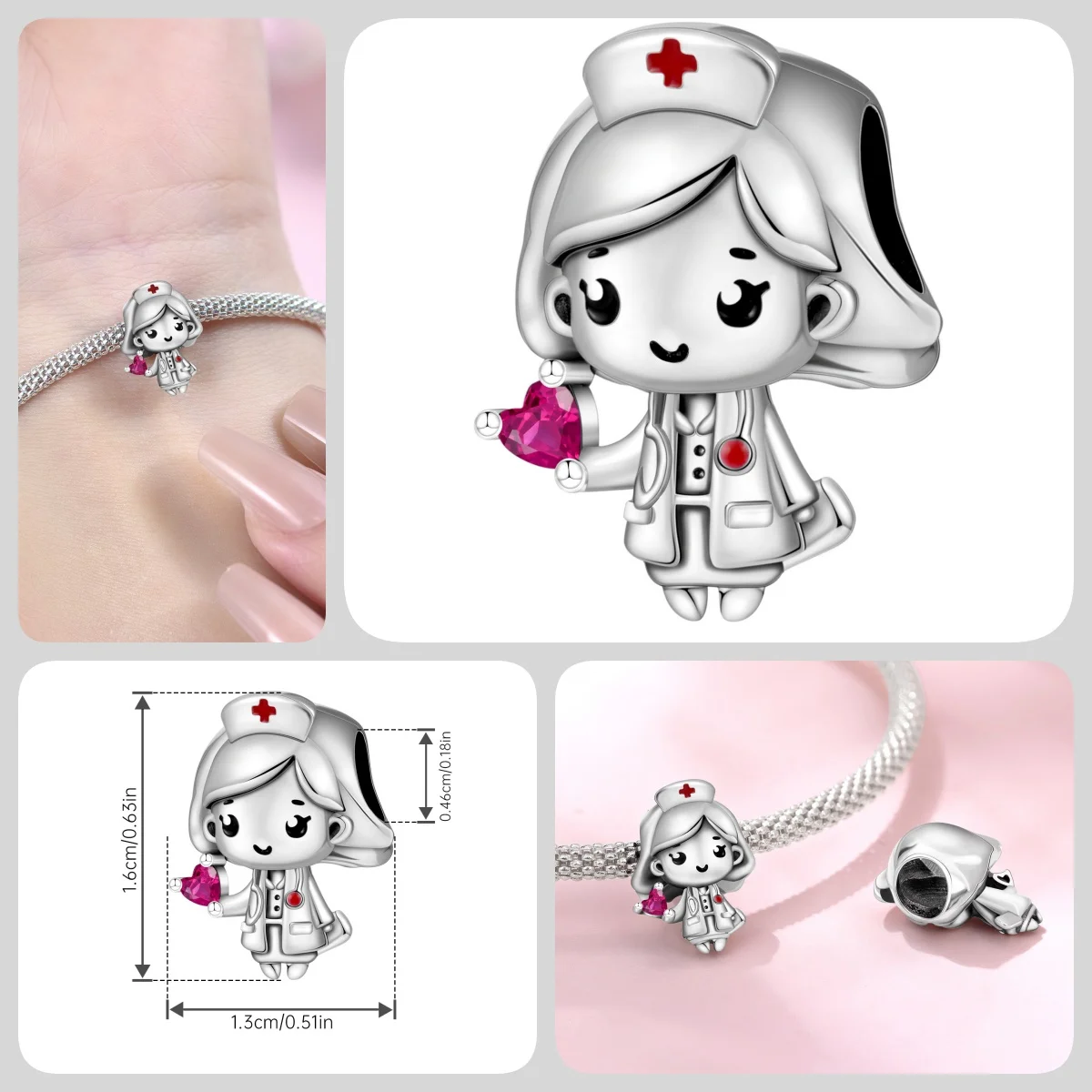 HEIßER 925 Sterling Silber Cartoon Charakter Arzt Krankenschwester Paare Perlen Fit Frauen Armbänder Charms DIY Geburtstag Party Geschenke Schmuck – Detail 1