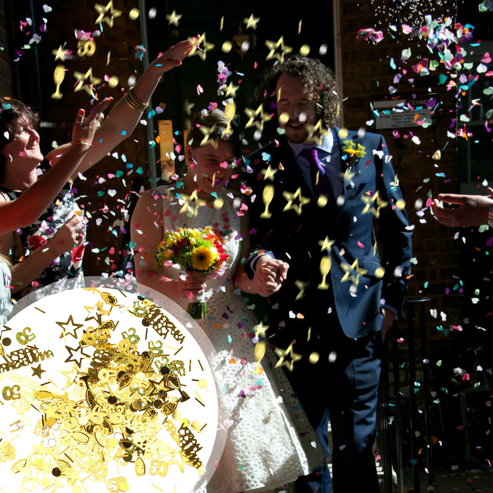 

Gold Confetti 50Th Anniversary Party Decorations Happy Anniversary Sequins for Indoor Outdoor Celebrations