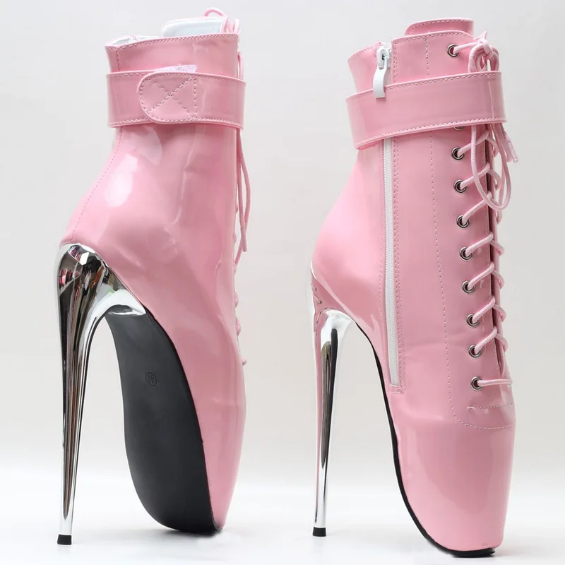 CACA 2023 Stiletto Metal High Heels Women Ballet Boots,Fetish Men Cosplay Shoes,Lock Wrap Strap Ankle Botas,18cm/7 inches,Stock,