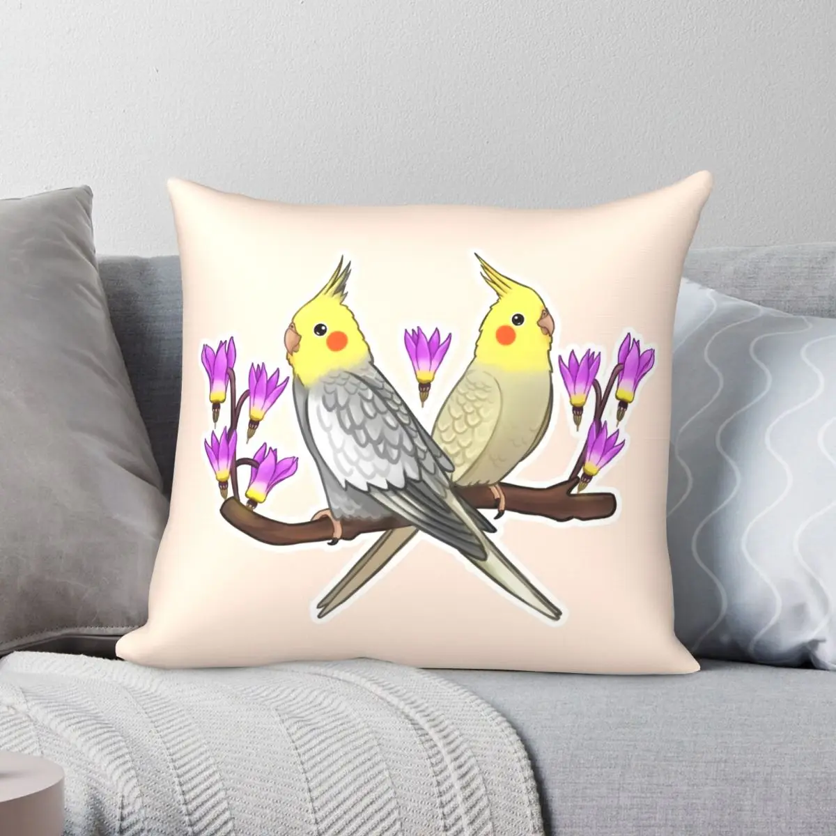 Cute Cockatiels Pillowcase Polyester Linen Velvet Pattern Zip Decor Throw Pillow Case Bed Cushion Cover Wholesale