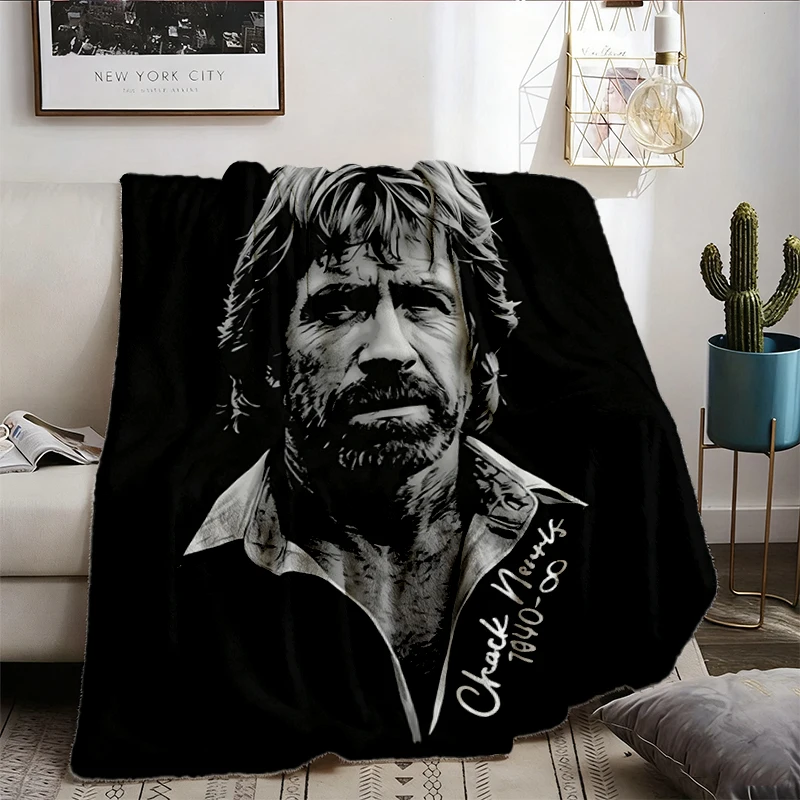 Chuck Norris Tribute Flannel Blanket, Vintage Monochrome Portrait Flannel Throw