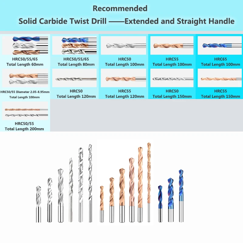 Carbide Twist Drill Total Length 100mm Solid Tungsten Bits HRC65 CNC Straight Handle Drilling Hole For Metal Iron Steel