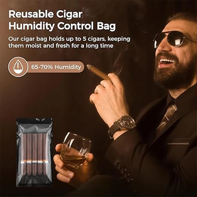 Cigar Humidor Bags, 9.5” x 5.1” Cigar Hydration Bag, Reusable Travel Cigar Bag, Cigar Humidity Control Pouch