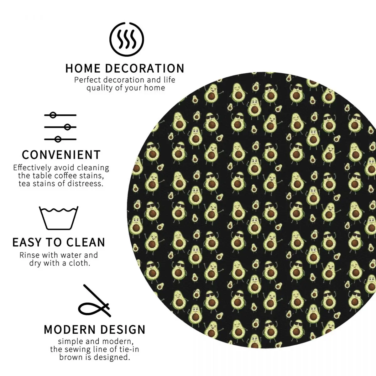 Cute Avocado Pattern Coasters Kitchen Placemats Non-slip Insulation Cup Coffee Mats For Decor Home Tableware Pads Set of 4