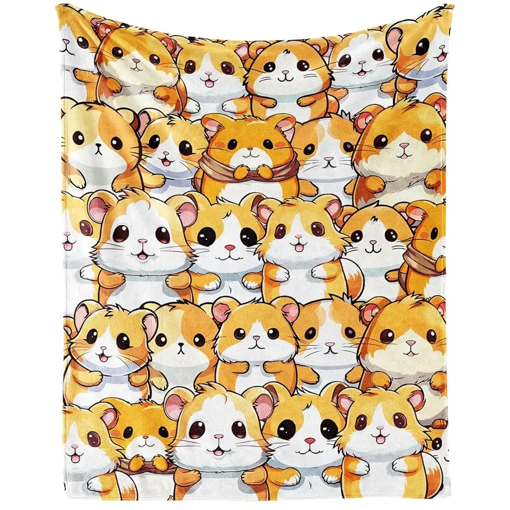

Hamster Blanket For Human, 60"" X 50"" Flannel Cute Themed Stuffed Animal White Throw, Soft Nap Blanket For Home, Office, Boys,