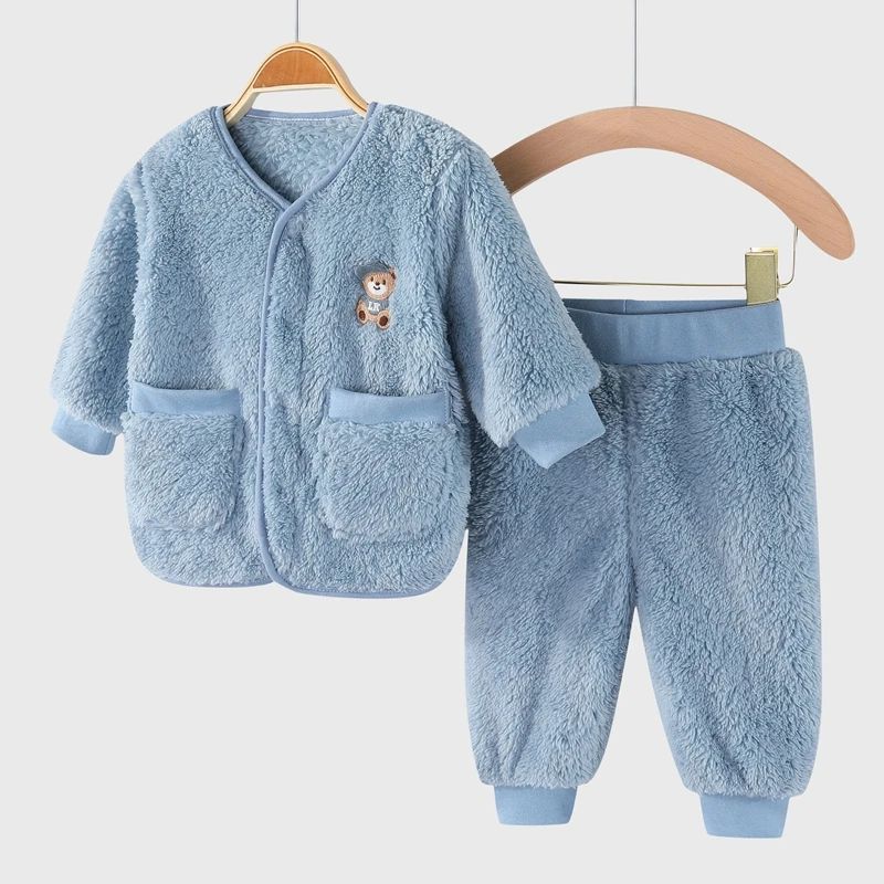 2Pcs Set Newborn Baby Clothes Flannle Girls Set Autumn and Winter Warm Baby Boys Suit Soft Infant Clothing 1-3 Years