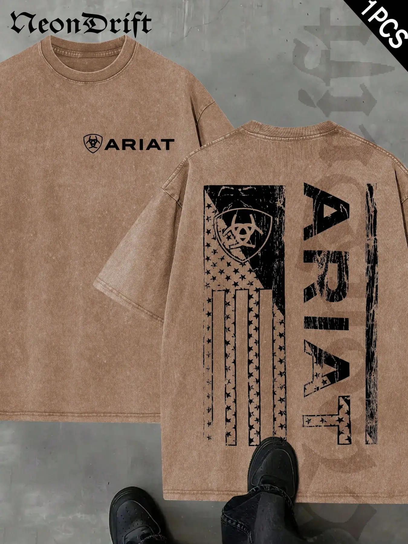 

Футболка с эффектом потертости и графическим принтом - свободный крой, унисекс, уличный стиль