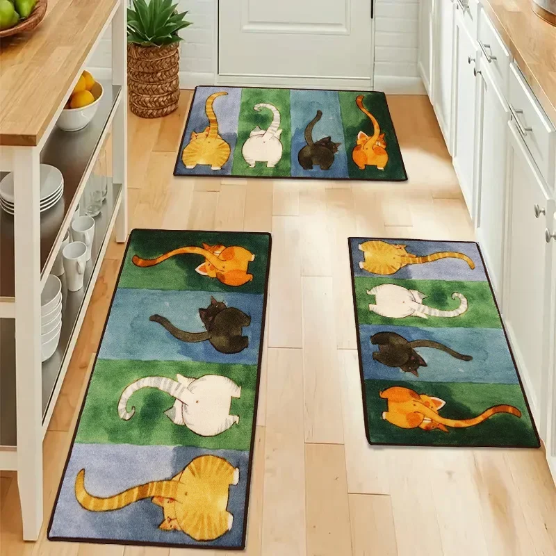 

"Adorable Cat Crystal Velvet Rug Non-Slip Doormat Home Decor Living Room Entrance Mat Soft Absorbent Floor Pad Easy Clean"