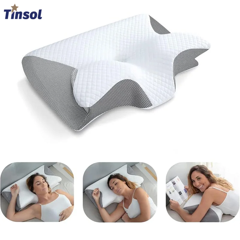 Tinsol Memory foam cervical support pillow featuring 3D airflow technology for pain-free sleep and relief from neck discomfort