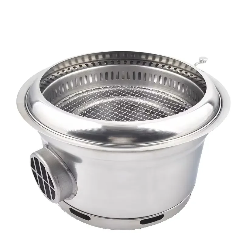 Commercial Silver Charcoal Grill Underground Exhaust System for Restaurant BBQ Outdoor Cooking Equipment Heavy Duty Steel