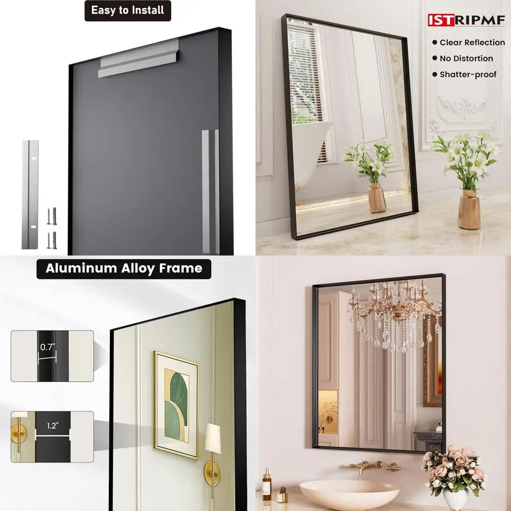 

Настенное квадратное зеркало 24x28 дюймов из черного металла с закаленным стеклом для прихожей