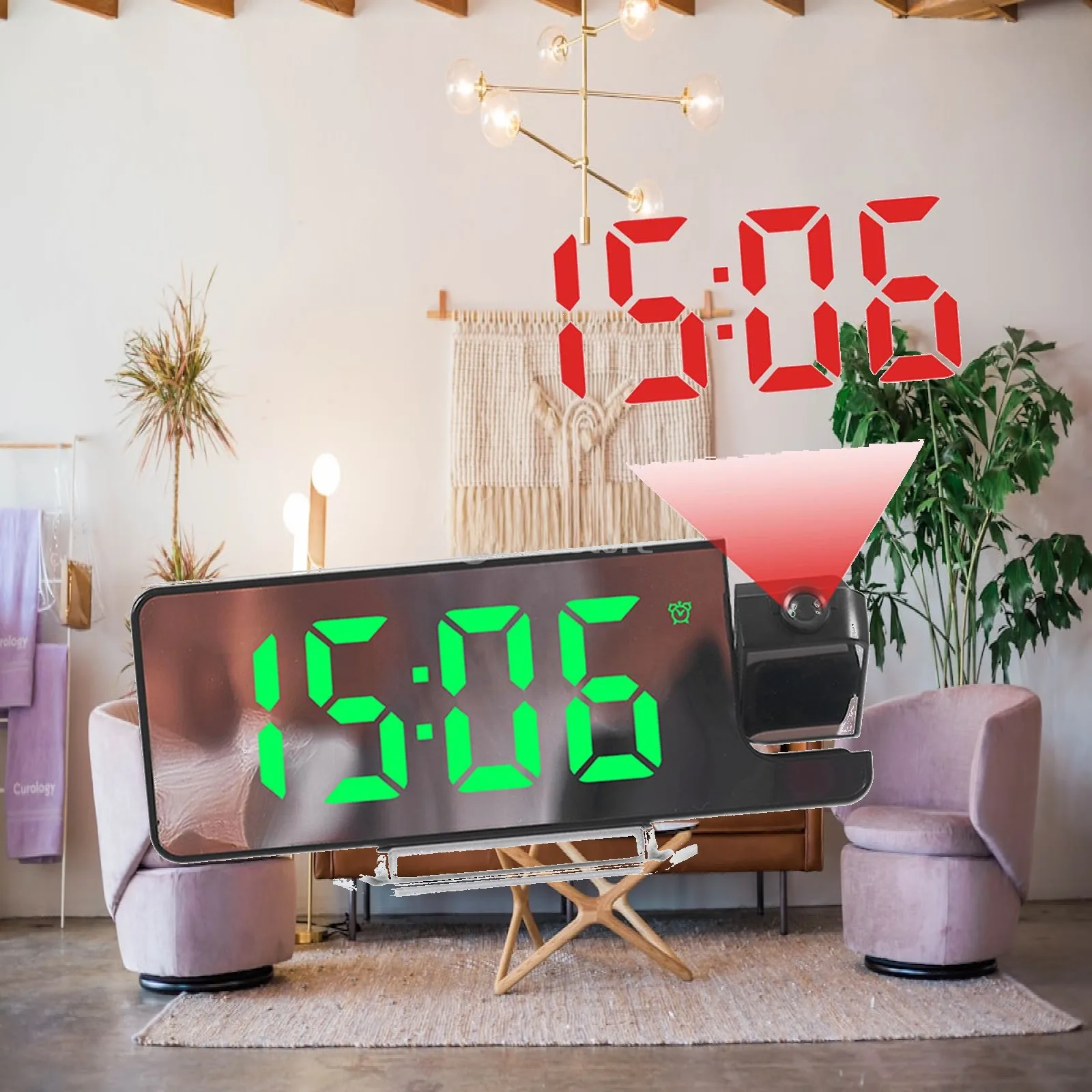 Projection Alarm Clock Temperature with Rotatable Projector Large LED Display Night Light for Bedside Desktop Home Ceiling Kids