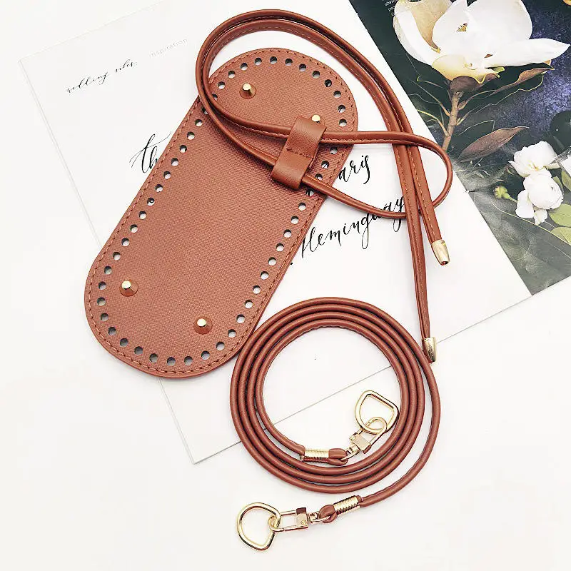 3Pcs DIY Purse Making Kit with Chain PU Leather Bucket Bag Base & Shoulder Strap Crochet Handbag Accessories ﻿