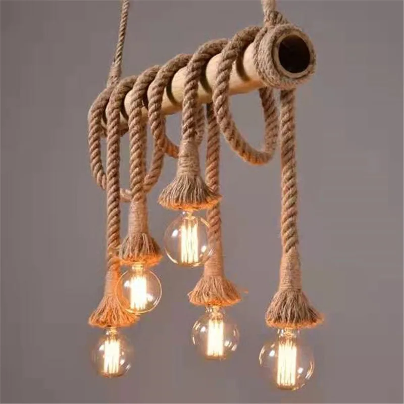 Star wish Bamboo hemp rope pendant lights creative restaurant decoration lamps retro bar table garden bamboo hunging light