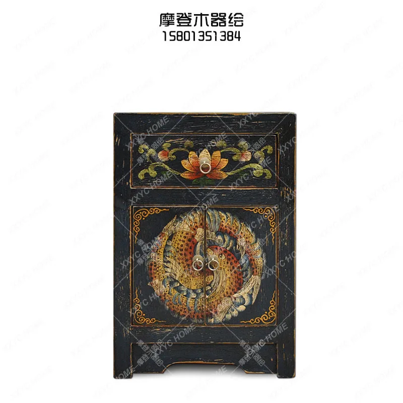 L Painted Small Bedside Antique Complete Bedroom Storage Cabinet Simple Chinese Style Side Cabinet Solid Wood Furniture