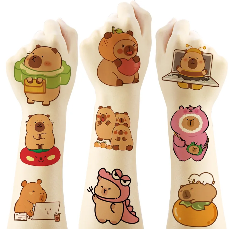 1Pcs Cartoon Capybara Temporary Tattoo Stickers Cute Guinea Pig Children Waterproof Tattoo For Kids Funny Birthday Gift