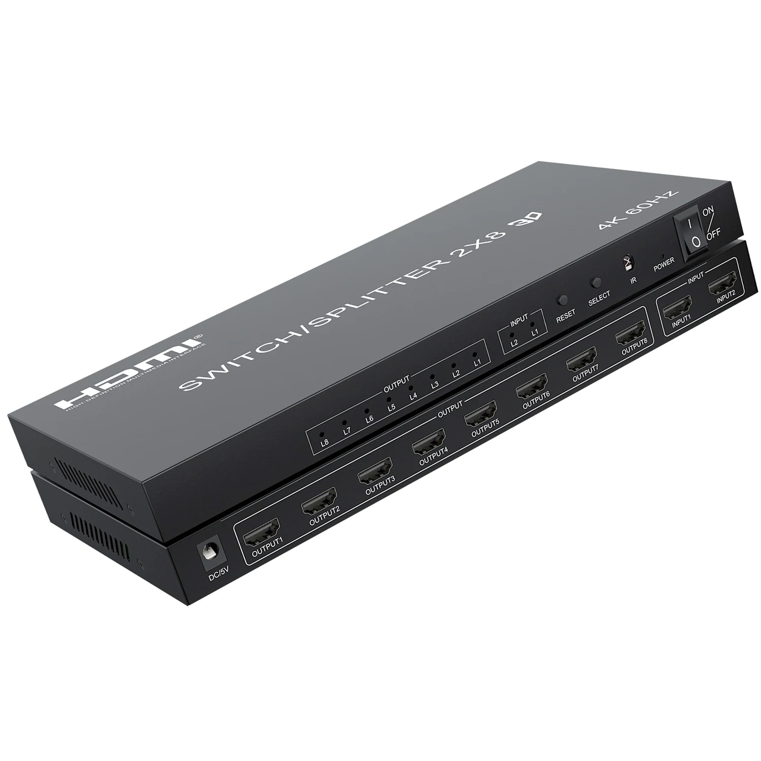 

4K 3D 2x8 HDMI Switch Splitter 4K 60Hz 2 in 8 Out Video Distributor Converter 8 Channel TV Monitor Projector Display Adapter