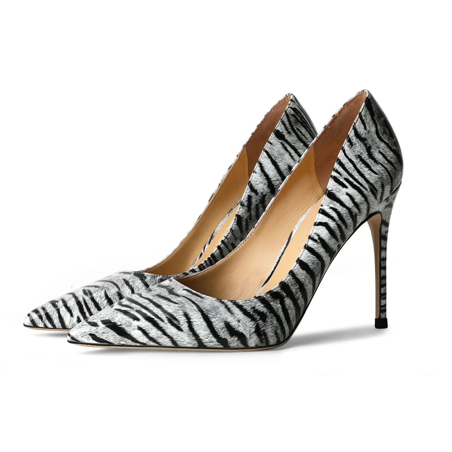 

【Measure your feet length before order】Zebra Women Stiletto High Heel Pumps Pointed Toe Sexy Runway Fetish Dress Shoes 4-CHC-33