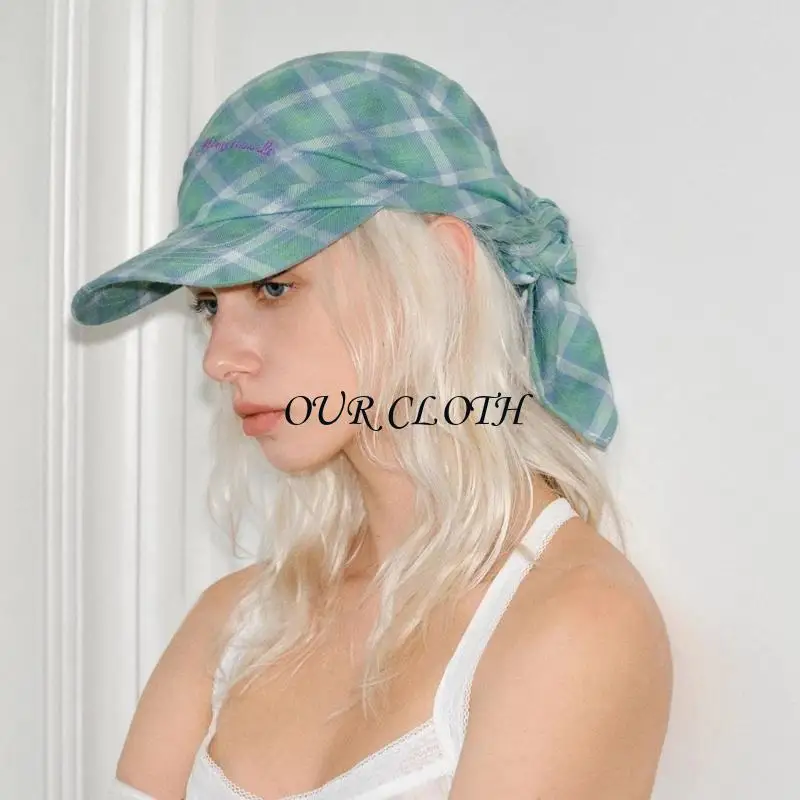 Plaided Baseball Caps With Adjustable Tie Breathable Bandana Hats for Casual Wear Y1AC