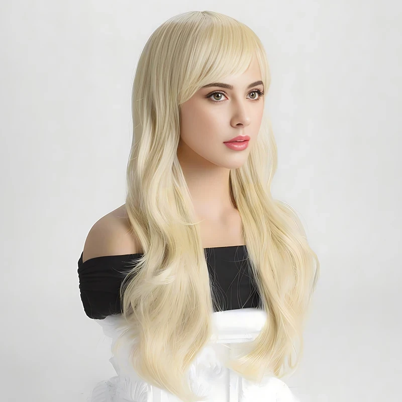 Золотой синтетический парик, большая волна, 28-дюймовые длинные вьющиеся волосы, парик C Halloween osplay, высокотемпературный шелковый парик для повседневного ношения