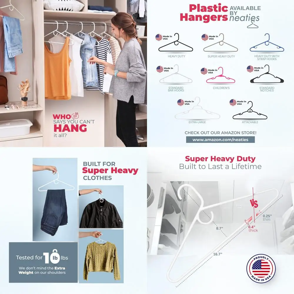

50 Pack Heavy-Duty Hangers for 10lb Capacity - Thick Plastic, Ideal for Coats, Jeans, Adult Clothing - White & Gray