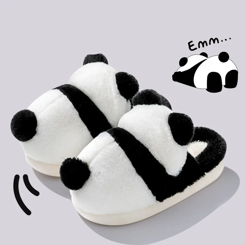 44 45 Big Size Unisex Panda Slippers Shoes for Winter 2025 New Women Fashion Furry Home Slippers Comfortable